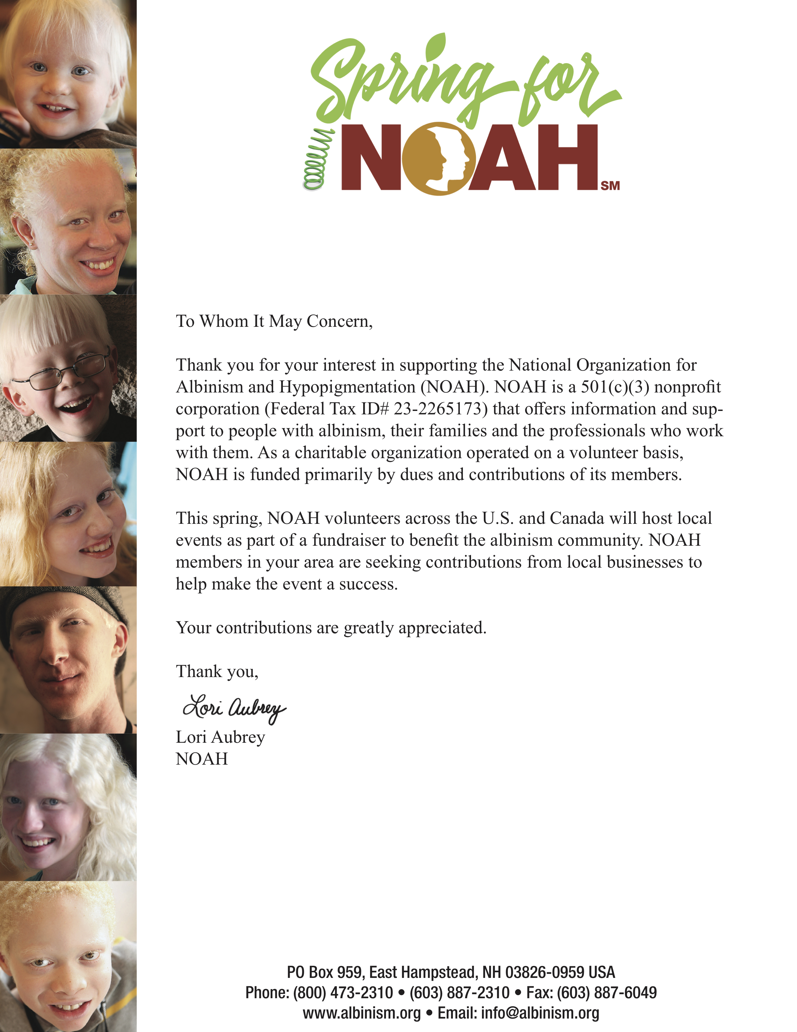 Spring for NOAH Fundraiser Official Verification Solicitation Letter